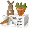 Ferraycle 4 pcs easter table decor wooden sign happy easter farmhouse wooden block decorative book tiered tray easter decor rustic spring decoration for fireplace living roombunny carrot style  urban country home decor