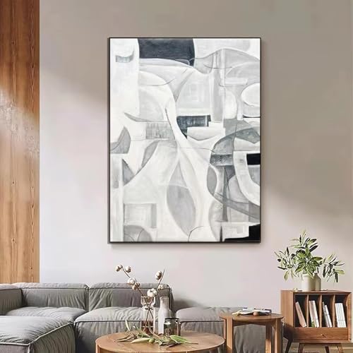 Tableau abstrait noir et beige 30x40cm impression sur toile encadrée pour salon - 5