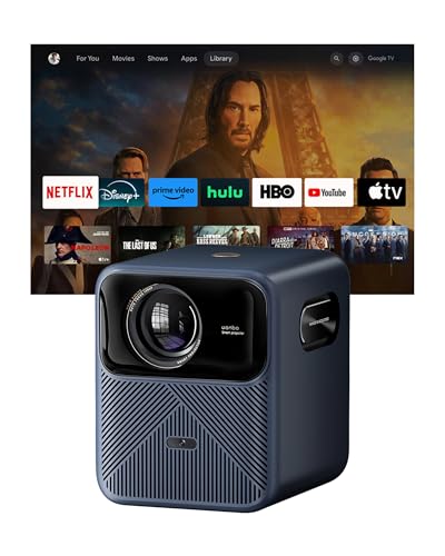 Wanbo Mozart M1 Pro 2025 Projector for Room 1200 ANSI Lumens with Google TV - Native 1080P with 4K Support for Home Cinema, Dual 10W Hi Fi Speakers, HDMI 2.0, Bluetooth 5.0, Auto Focus, Dark Blue