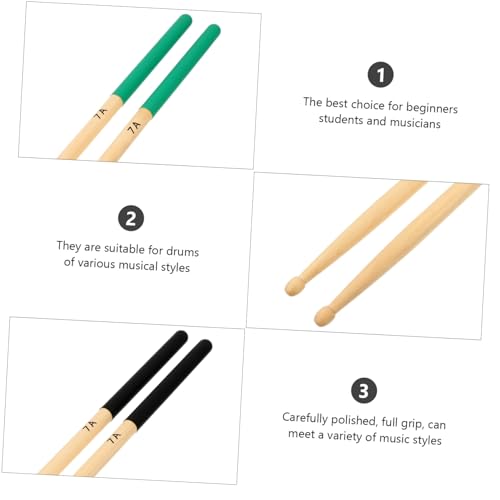 6 pares de baquetas de madera de arce para percusión, instrumentos de batería, con agarre antideslizante miniatura 3