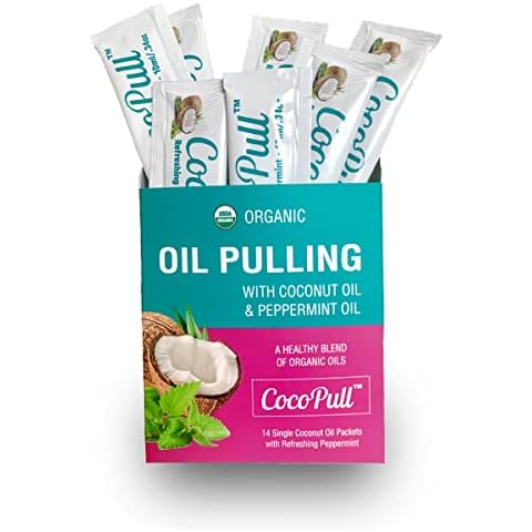 AVIVA PURE Aceite de coco orgánico CocoPull tirando a blanqueador de dientes Natural - aceite de coco sin refinar 14 tirando los paquetes con el aceite de menta orgánica Cover