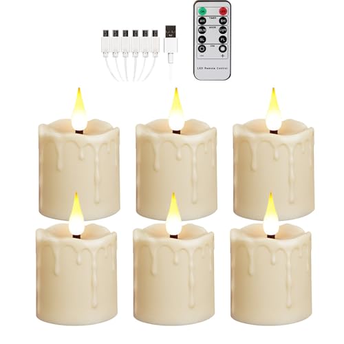 充電式ティーライトキャンドル リモートタイマー付き 6個パック フレームレス ちらつきLEDティーライト 誕生日/ハロウィン/テーブル/ホームデコールーム/パーティー/結婚式に ウォームホワイト リアル