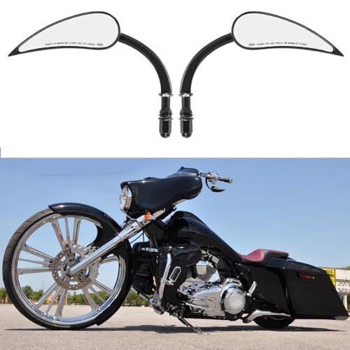 Image of Motorcycle Mirror,10mm Motorbike Rear View Mirror Irregular Shape Compatible with Harley Street Glide Electra Glide Road King Softail Touring Sportster and More (Black Leaf Shape)