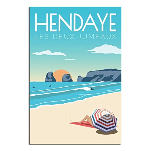 Letrero de metal con diseño de Hendaye Les Deux Jumeaux Francia, vintage, para viajes, decoración rústica, cueva, cafetería, bar, dormitorio, decoración de pared, 20 x 30 cm