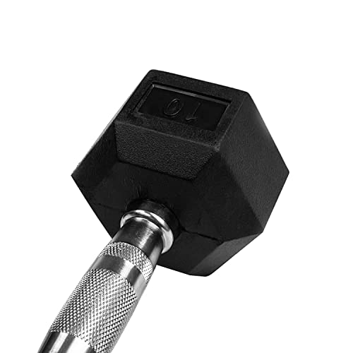Rubber Hex Dumbbells 10Lb Pair - Premium Contoured Knurled Chrome Handle Includes 2X 10 Pound Weights #TOP1