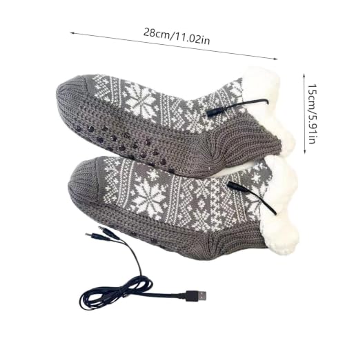 2 Pack Christmas Snowflakes Print USB Heated Socks Womens Fuzzy Socks，Grey - image 2