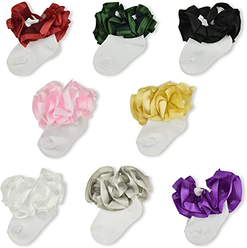 Tongxinhua And Three Chinese Characters 8 Pairs Ruffle Socks, Princess Lace Ruffles Socks Little Girl Big Ruffle Socks For Newborn/Infant/Toddler (S) #TOP4