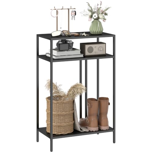 HOMCOM Tavolo consolle da corridoio stretto con 3 ripiani, tavolino con struttura in metallo, design industriale, per soggiorno, corridoio, 55 x 30 x 85 cm, nero