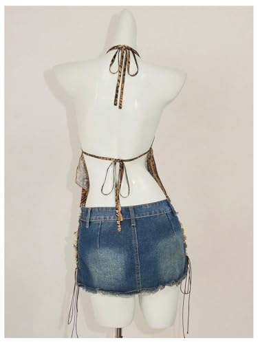 Women's Y2K Cheetah Halter Top Leopard Sleeveless Open Back Going Out Cami Tops2