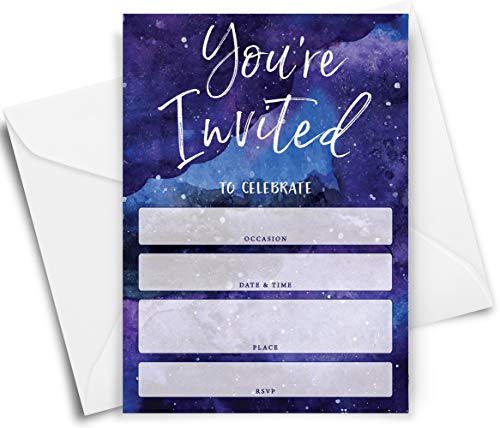 Printed Party Kids Birthday, Outer Space Galaxy, 25 Invitations And Envelopes #TOP1