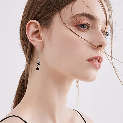 Platyco Black Onyx Earrings 925 Sterling Silver Natural Gemstone Black Ball Beads Dangle Drop Earrings For Women Mom Wife Christmas Mother's Day Birthday Valentine's Day Jewelry Gifts #TOP1