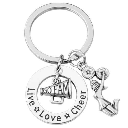 Cheer Keychain- Girls Cheerleading Megaphone Key Chain, Cheerleader Charm Keychain, Cheer Jewelry - Gift For Cheerleaders & Cheer Coaches Silver