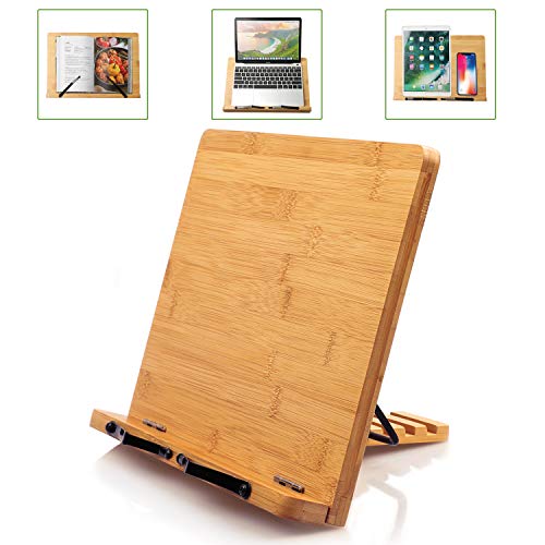 Bamboo Cookbook Stand, Reading Book Stand Holder, Kitchen Desk Cook Bookstand for Recipe