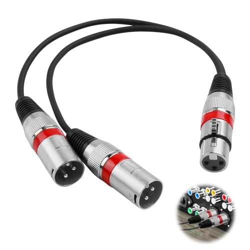 teasteam Balanced XLR Splitter Cable, 3 Pin Stereo Microphone 2 Male to Female, Premium XLR Y Cable for Studio Recorder, Mic, Mixer, Speaker System, Phantom Power, Amplifier - 30cm