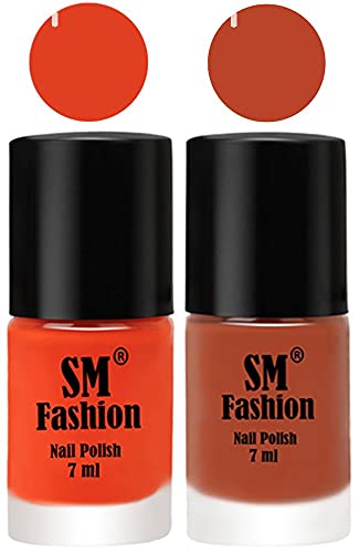 Image of Long Lasting Nail Polish | Nail Paint Combo 7 ml Each) - Set of 2 Reddish Orange -Light Coral