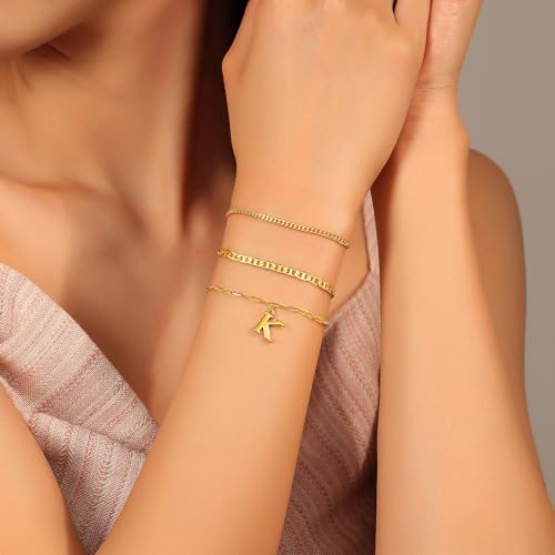 Gold Initial Bracelets for Women Gifts - Dainty 14K Gold Plated Layered Letter Bracelet Set Trendy Personalized A-Z Bracelets Jewelry Gifts for Her4