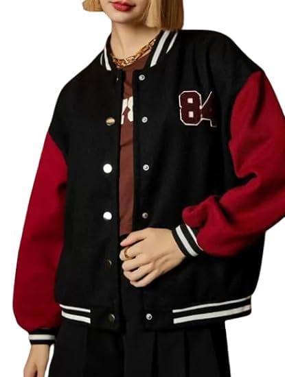a to z creation Women's Casual Solid Button Round Neck Full Sleeve Colorblock Bomber Varsity Jacket-picture-25