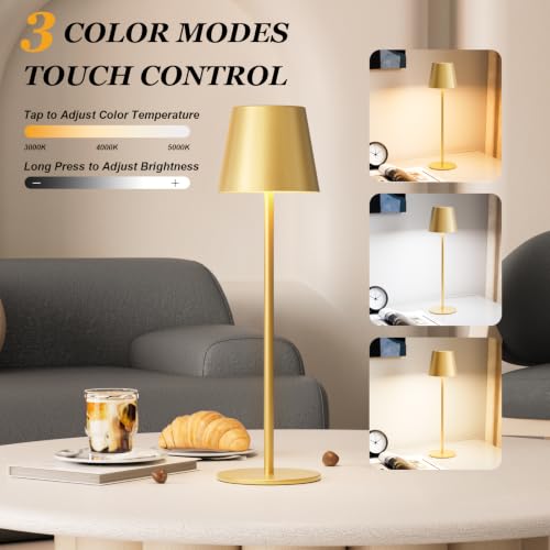 Image of Kakanuo Cordless Table Lamp Rechargeable Gold - 4 Pack Battery Operated Lamp for Dining Table, 3 Color Stepless Dimming Wireless Lamp for Counter, Outdoor Patio, Touch Control