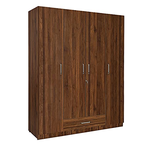 Image of Wakefit Wardrobe | 1 Year Warranty | Engineered Wood Almirah, Cupboard for Clothes Storage | 4 Door, 1 Drawer, 2 Hanging Space | Cashmere - Columbian Walnut