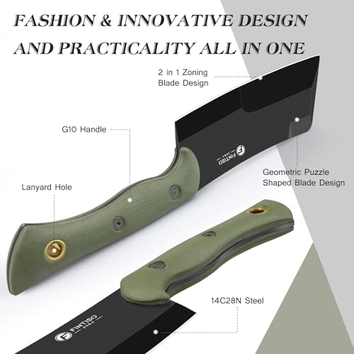 5.5 Inch Butcher Knife Meat Cleaver Knife with Sheath, Kitchen Chef Knives for Meat Cutting Bone Chopping with Full Tang G10 Handle, 14C28N High Carbon Stainless Steel for Home and Outdoor - Image 6