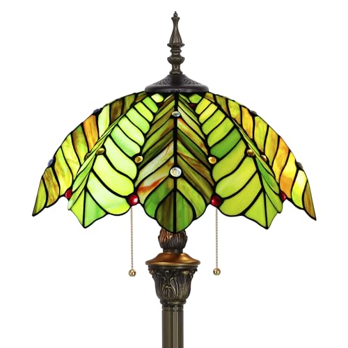 ZJART Tiffany Floor Lamp Stained Glass Lamp Standing Reading Light 16x16x70 Inch for Living Room (Amber Green Beach Coconut Tree Style)
