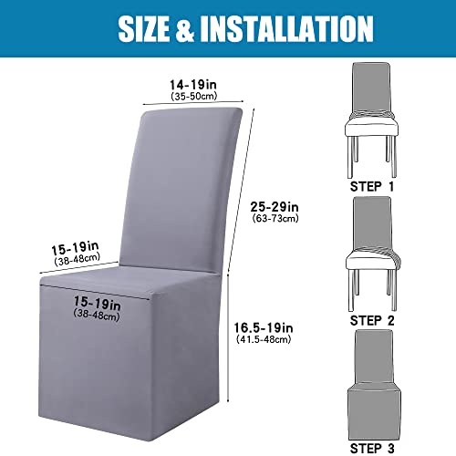 Smiry Waterproof Long Dining Chair Covers, Soft Stretch Dining Chair Slipcovers, Full Length Fit High Back Chair Covers For Dining Room Set Of 4, Grey #TOP4