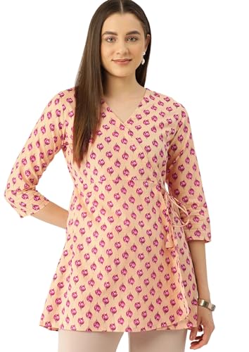 Image of feranoid Floral Print Angrakha 3 Sleeves Flared Kurti