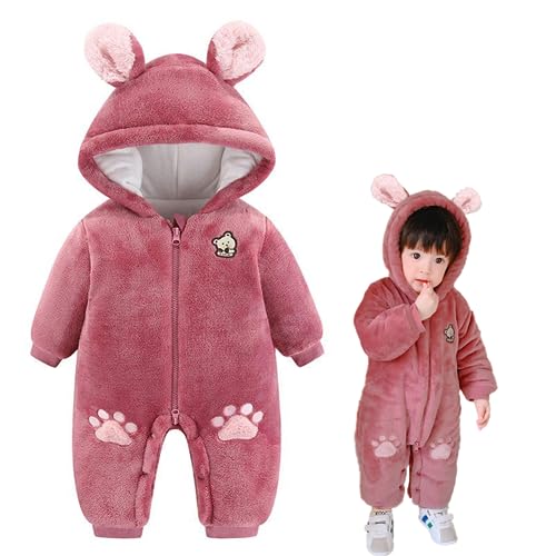 Image of XIFAMNIY Newborn Fleece Footie Jumpsuit Hooded Warm Thicken Winter Outwear Snowsuit for Baby Girls and Boys