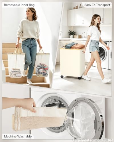 Image of Double Laundry Basket with Wheels and Lid, 150L Clothes Hampers for Laundry