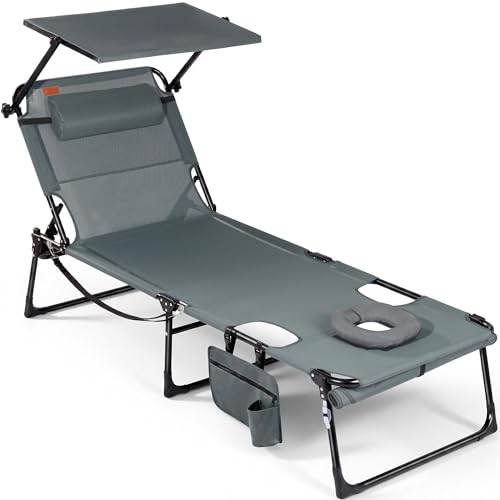 Homecall Sonnenliege mit Gesichtsöffnung und Sonnendach, klappbarer Liegestuhl, 4-Fach verstellbare Rückenlehne, bis zu 180 kg belastbar, für Garten, Strand und Camping (1, Dunkelgrau) Homecall Sonnenliege mit Gesichtsöffnung und Sonnendach, klappbarer Liegestuhl, 4-Fach verstellbare Rückenlehne, bis zu 180 kg belastbar, für Garten, Strand und Camping (1, Dunkelgrau)