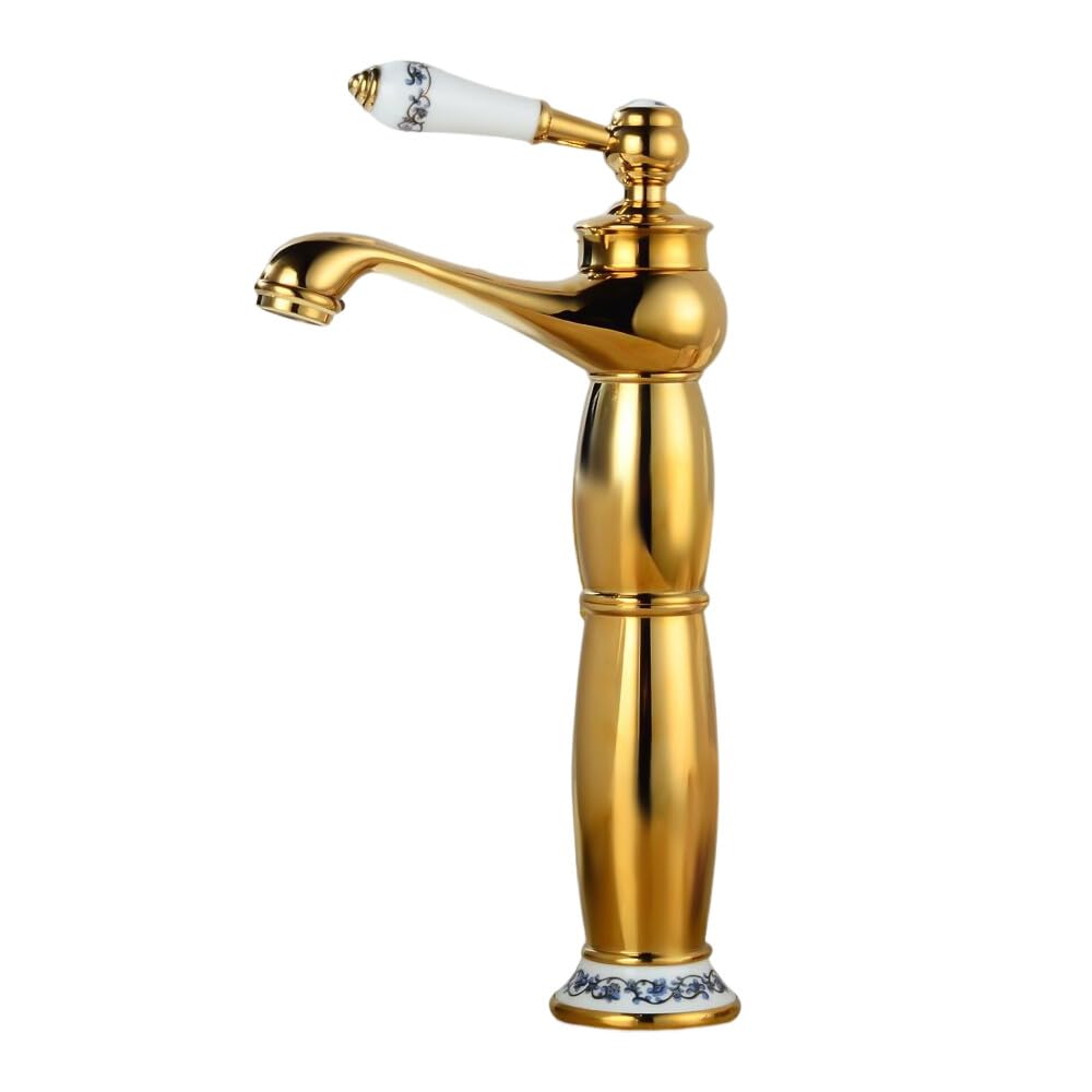 Grifo de latón dorado retro con patrón giratorio, cartucho de cerámica de alta calidad, giratorio, grifo para lavabo con panal, flujo de agua silencioso para baño, hotel, inodoro, hogar (dorado)
