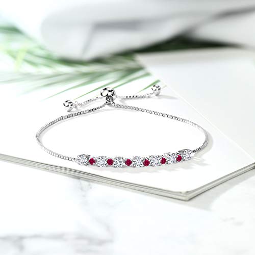 Gem Stone King 1.00 Cttw Round 3MM Lab Grown Diamond & 1.7MM Red Created Ruby 925 Sterling Silver Adjustable Tennis Bracelet for Women Up to 9 Inch3