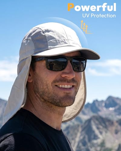 Image of Mens Sun Hat with Breathable Mesh Sun Hats for Men Sun Protection Fishing Hat with Neck Flap for Hiking Cycling