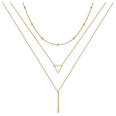 Turandoss Triangle Layered Necklaces for Women - Layered Necklace Skinny Bar Stacking Necklace Triangle Necklace Layer Necklace Multi Bar Layered Necklaces for Women Cover