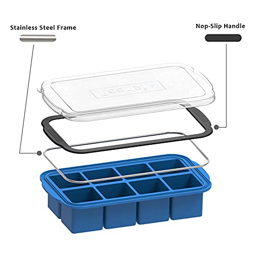 Large Square Silicone Ice Cube Tray With Lid 2 Pack, Flexible 2 Inch Ice Cube Mold , Stackable Ice Tray For Freezer,Whiskey,Cocktail,Baby Food Storage,Sauce Soups Freezing Trays,Dishwasher Safe #TOP1