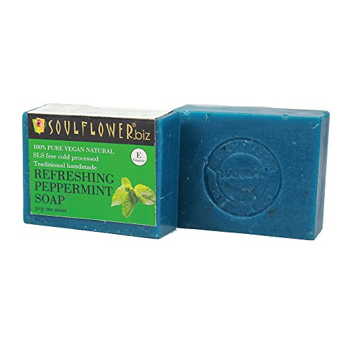 Image of Soulflower Peppermint Soap Handmade, 100% Pure, Natural & Cold processed Grade 1 BIS Standard Premium & Luxurious Soap with Essential Oils, Exotic Herbs & Aroma, 150g