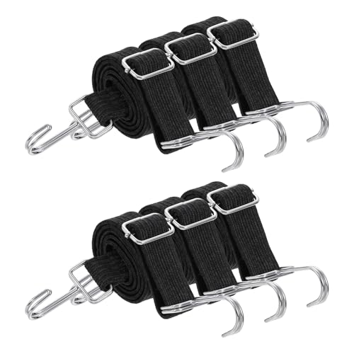Image of uxcell 6Pcs Adjustable Bungee Cords with Hooks, 39 Inch Flat Heavy Duty Elasticity Straps Rubber Bungee Cords with Buckle for Outdoor, Camping, Tarp, Bike Rack, Luggage, Black