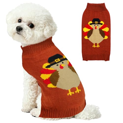 PAYHTOW Thanksgiving Dog Sweater Knitted Dog Thanksgiving Fall Holiday Sweaters Outfit Clothes for Small Medium Large Dogs Pets (Turkey Medium)