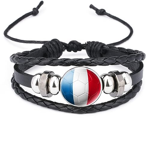 GONMFKM Bracelet Tissé Drapeau De La France À La Mode Bracelets Tressés En Cuir Réglables Badge De Texture De Football Bracelet Souvenir, Charme Chic Nouveauté Patriotique Bijoux Accessoires Cadea
