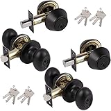 Probrico Entry Door Knobs with Double Cylinder Deadbolt Matte Black Oval Egg Shape Exterior Front...