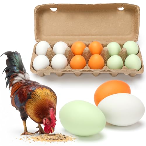 JolliLudo 12 Pcs Ceramic Eggs for Nesting Boxes 2.3" Dummy Chicken Nesting Eggs Fake Training Egg for Laying Chicken Ceramic Easter Party Favors Realistic Coop Accessories(White, Green and Brown)