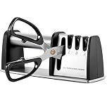 Manual Knife Sharpeners 4 in 1 Knife Sharpening with Non-Slip Base Kitchen Tool Scissors, Steel 4 Stage Manual Knife Sharperener