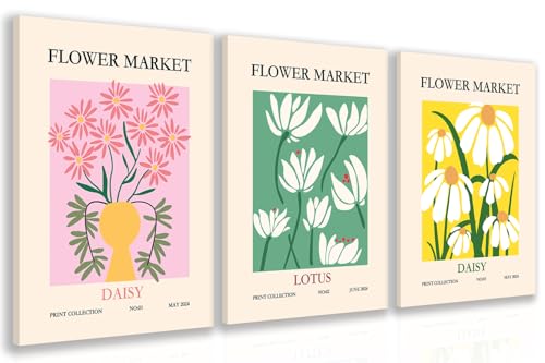 Arte de pared vintage de mercado de flores, lienzo floral colorido, decoración de pared, impresiones retro de Matisse, cuadros abstractos minimalistas para sala de estar, dormitorio, enmarcado listo