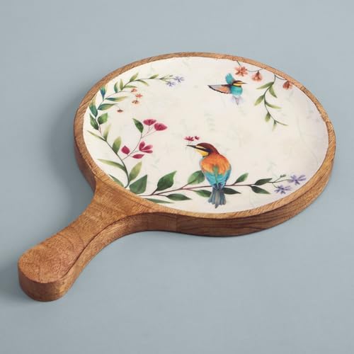 Image of SAAGA Nerium Mango Wood Pizza Serving Platter - 15 x 10 Inch Round Wooden Snack & Pizza Tray | Stylish Tray for Kitchen, Home, Cafes & Restaurants