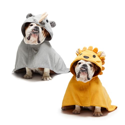 Barkbox Dog Bundle Fast Drying Bathrobe with Hook and Loop Closure & Wrap Tie Snuggle, Easy to Clean, Machine Washable, Dog Coats and Tumble Dry Low - Lion/Rhino, Medium