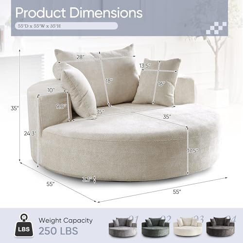 Sillón redondo chenille beige moderno plegable miniatura 2