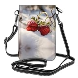WZYWHJ Pequeñas fresas en la nieve Bolso cruzado de cuero con solapa para teléfono, regalo versátil para mujeres, caminar, acampar, ir de compras y viajar