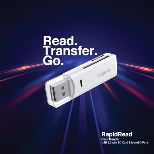 Image of FINGERS RapidRead Dual Card Reader (SD & MicroSD, USB 2.0 High-Speed 480 Mbps, Supports up to 256GB, Plug & Play, Universal Compatibility), Classic White