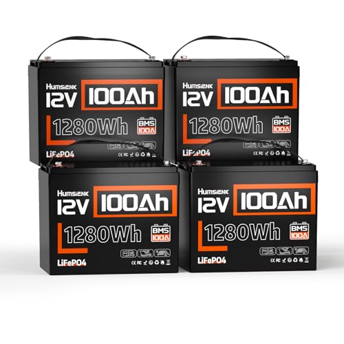 Image of 4PACK 12V 100Ah LiFePO4 Battery Lithium Built In 100A Smart BMS Portable Group 24 Size Lithium 1280Wh Battery 15000 Deep Cycles 10 Years Lifespan for RV Solar Energy Off Grid Trolling Motor
