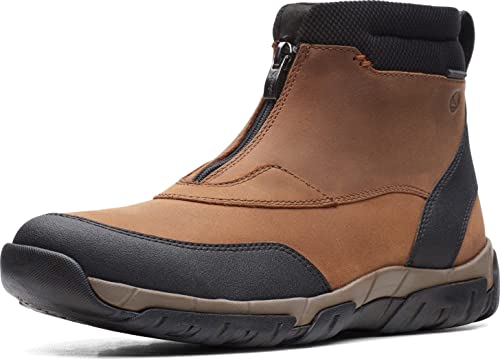 Image of Clarks Men's Grove Zip Waterproof Ankle Boot, Dark Tan Leather, 9.5 UK